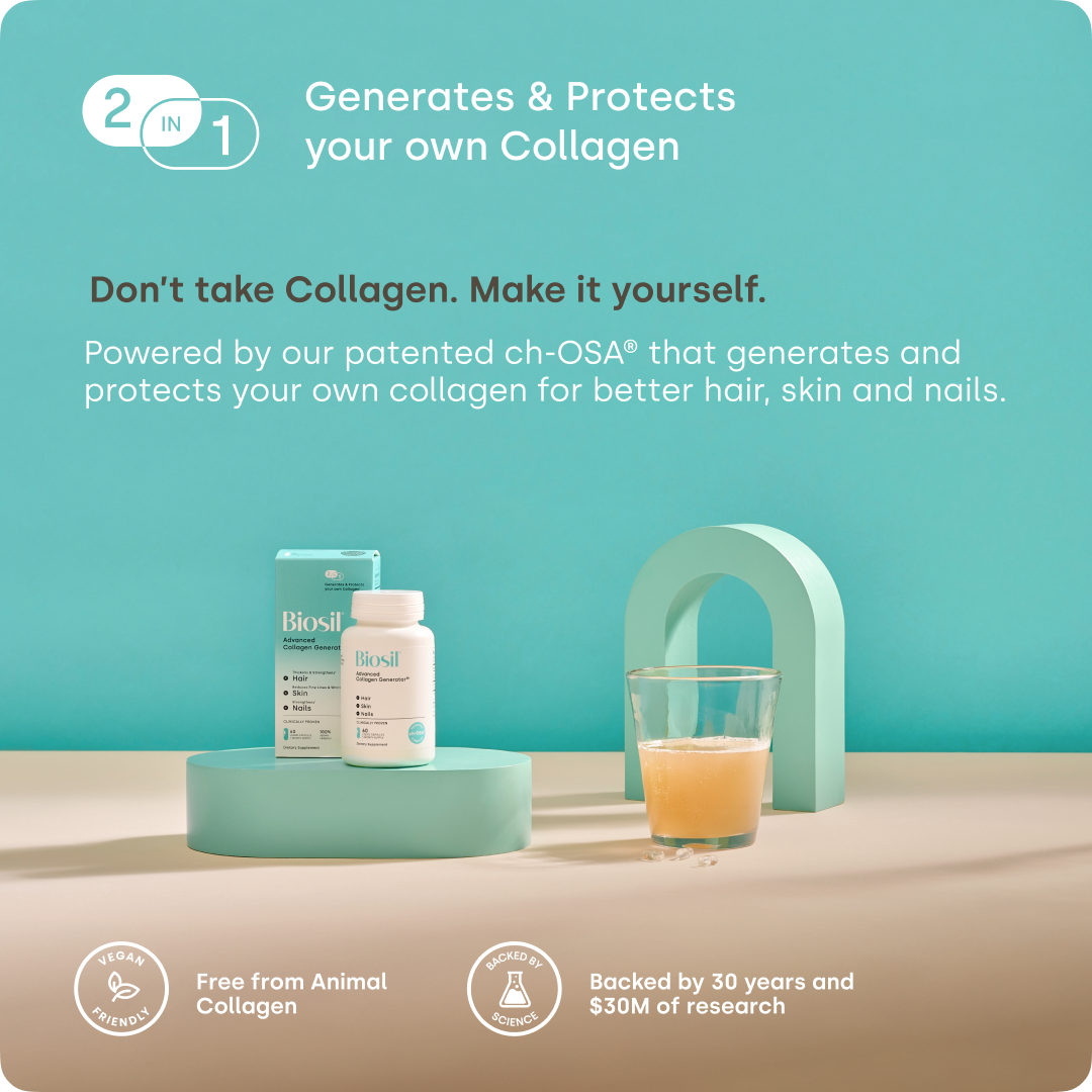 Collagen Booster Supplement - 60 Vegan Capsules - Patented ch-OSA Activator for Skin, Hair, Nails & Joints - Supports Natural Production - 30-Day Supply